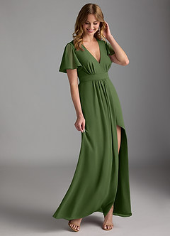 Azazie Zaniah Robes de demoiselle d'honneur Robe Trapèze en Mousseline de soie Olive image6