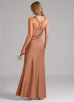 Azazie Kamila Bridesmaid Dresses Bronzer A-Line Pleated Stretch Satin Dress image2