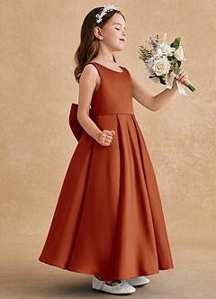 Azazie Honey Bear Flower Girl Dresses Paprika A-Line Pleated Matte Satin Dress image2