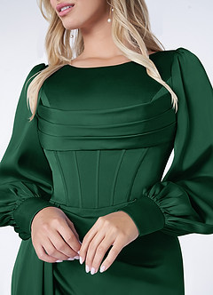 Azazie Raye Bridesmaid Dresses Dark Green Mermaid Long Sleeve Stretch Satin Dress image5