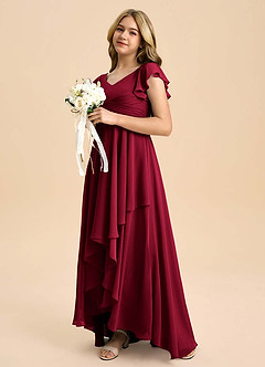 Azazie Caria Junior Burgundy A-Line Pleated Chiffon Dress image5