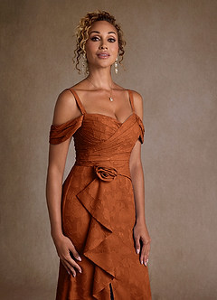 Azazie Irene Mère de la mariée Robes Robe Trapèze en Blumen-Burnout Épaule décolletée Orange Brûlée image6