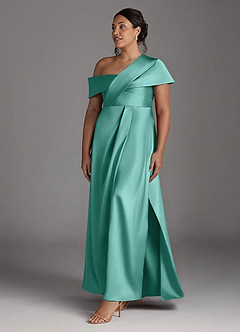 Azazie Milton Mother of the Bride Dresses Aqua A-Line Pleated Stretch Satin Dress image11