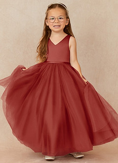 Azazie Marybell Blumenmädchenkleider A-Linie Schleifen Tüll Kleid Terrakotta image1