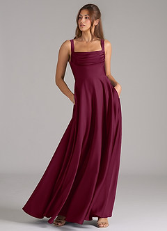 Azazie Shaude Bridesmaid Dresses Mulberry A-Line Pleated Stretch Satin Dress image3