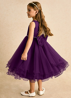 Azazie Lass vestidos de niña de las flores Vestido de Uva de Tul de Corte En A con Lazo image3