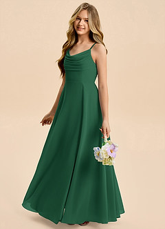 Azazie Gia Junior Dark Green A-Line Pleated Chiffon Dress image3