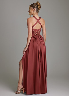 Azazie Francis Robes de demoiselle d'honneur Robe Trapèze en Satin extensible Corset Terracotta image7