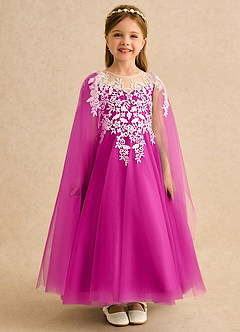 Azazie Dandelion Robe Demoiselle D'honneur Fillette Robe Princesse en Dentelle Fuchsia image3