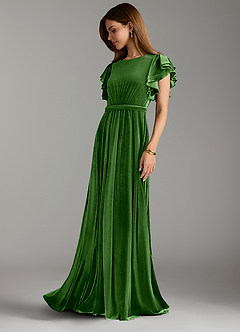 Azazie Daphne Modest Bridesmaid Dresses A-Line Velvet Floor-Length Dress with Belt image4