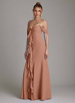 Azazie Karmela Bridesmaid Dresses Bronzer A-Line Off the Shoulder Chiffon Dress image5