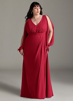 Azazie Matilda Bridesmaid Dresses Scarlet A-Line Long Sleeve Chiffon Dress image13