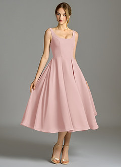 Azazie Amalie Robes de demoiselle d'honneur Robe Trapèze en Mousseline de soie Plissée Rose Poudré image3