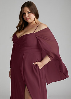 Azazie Cienna Bridesmaid Dresses Cabernet A-Line Off the Shoulder Chiffon Dress image11