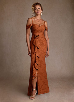 Azazie Irene Mère de la mariée Robes Robe Trapèze en Blumen-Burnout Épaule décolletée Orange Brûlée image3