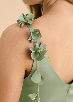 Azazie Gumdrop Junior Jurk van Stretch Satijn met rijk Geplooid Stoffige Salie image8