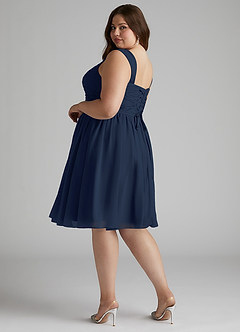 Azazie Angie Robes de demoiselle d'honneur Robe Trapèze en Mousseline de soie Corset Bleu Marine Foncé image12