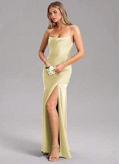 Azazie Grata Bridesmaid Dresses Lemon Sorbet Mermaid Side Slit Stretch Satin Dress image4