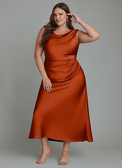 Azazie Kieryn Bridesmaid Dresses Paprika Mermaid Pleated Stretch Satin Dress image8