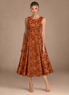 Azazie Fulton Mother of the Bride Dresses Burnt Orange A-Line Pleated Floral Burnout Dress image5