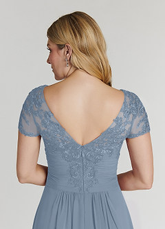 Azazie Thais Mère de la mariée Robes Robe Trapèze en Mousseline de soie Dentelle Bleu Poussiéreux image6