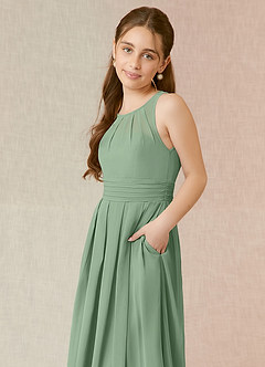 Azazie Bibiane Junior Matcha A-Line Pleated Chiffon Dress image7