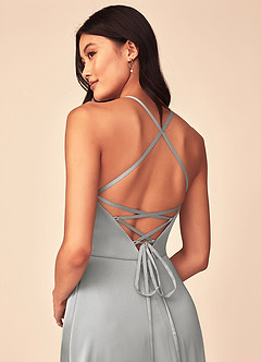 Azazie Mei Brudtärnklänningar Klänning av A-Line i Stretch Satin V-ringning Silver image3