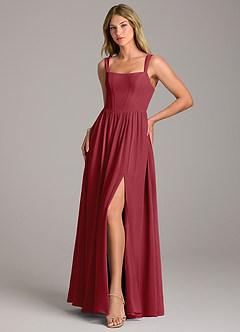 Azazie Rosaline Abiti da Damigella Abito A-Line in Chiffon Spacco Laterale Melograno image3