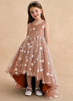Azazie Celia Flower Girl Dresses Burnt Orange A-Line Spaghetti Strap Tulle Dress image5
