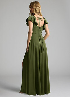 Azazie Bondi Bridesmaid Dresses Olive A-Line Bow Stretch Satin Dress image3