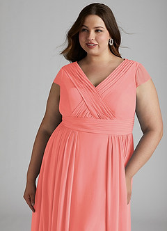 Azazie Organa Final Sale Coral A-Line Pleated Chiffon Dress image11