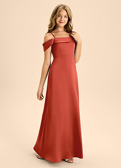 Azazie Anselie Junior Rust A-Line Off the Shoulder Stretch Satin Dress image5