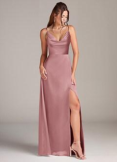 Azazie Sarella Brautjungfernkleider A-Linie Plissee Stretch-Satin Kleid Altrosa image3