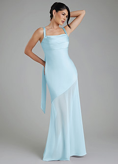 Azazie Piper At-home Try On Dresses Sky Blue Mermaid Pleated Stretch Satin Dress image1