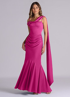 Azazie Inara Bridesmaid Dresses Fuchsia Mermaid Pleated Stretch Satin Dress image4