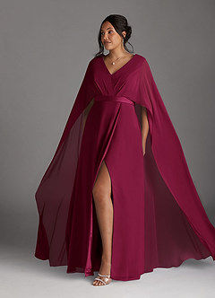 Azazie Isa vestidos de madre de la novia Vestido Borgoña de Gasa de Corte en A con Cuello en V plisado image10