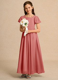 Azazie Lilia Girls Formal Flower Girl Dresses Antique Rose A-Line with Sleeves Chiffon Dress image4