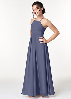 Azazie Ginger Junior Stormy A-Line Pleated Chiffon Dress image3