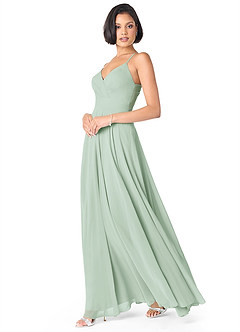 Azazie Avelina Bridesmaid Dresses Agave A-Line V-Neck Pleated Chiffon Dress image3