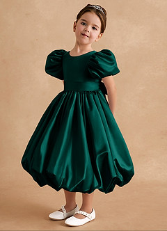 Azazie Jellybean Flower Girl Dresses Pine Ball-Gown Ruched Matte Satin Dress image4