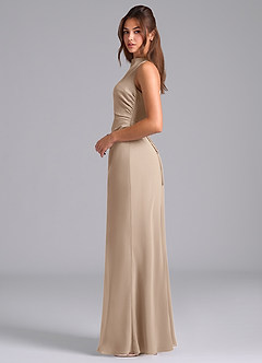 Azazie Evadne Brautjungfernkleider A-Linie Plissee Chiffon Kleid Taupe image6