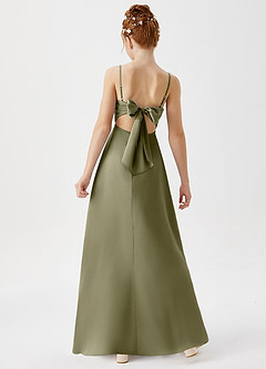 Azazie Shale Junior Pistachio A-Line Stretch Satin Dress image3