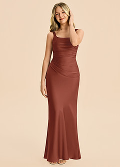 Azazie Agustina Junior Auburn Sheath Pleated Stretch Satin Dress image3