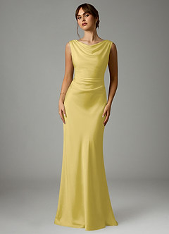 Azazie Kieryn Bridesmaid Dresses Canary Mermaid Pleated Stretch Satin Dress image1