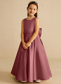 Azazie Pipsy Robe Demoiselle D'honneur Fillette Robe Trapèze en Mat Satiné Arc Améthyste image4