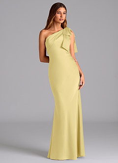 Azazie Yuanna Bridesmaid Dresses Lemon Sorbet Mermaid One Shoulder Stretch Satin Dress image5