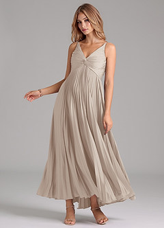 Azazie Raychelle Robes de demoiselle d'honneur Robe Trapèze en Satin extensible Plissée Givre image3