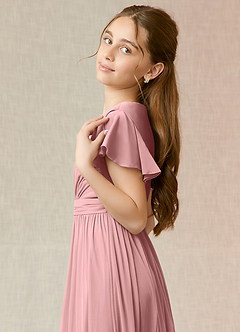Azazie Mosley Junior Vestido de Rosa Polvorienta de Malla de Corte En A con Volante image6