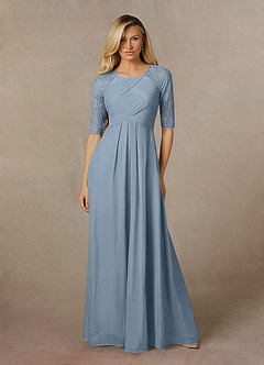 Azazie Raelyn Mother of the Bride Dresses Dusty Blue A-Line Lace Mesh Dress image4