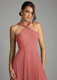 Azazie Afra Robes de demoiselle d'honneur Robe Trapèze en Mousseline de soie Plissée Antique Rose image5